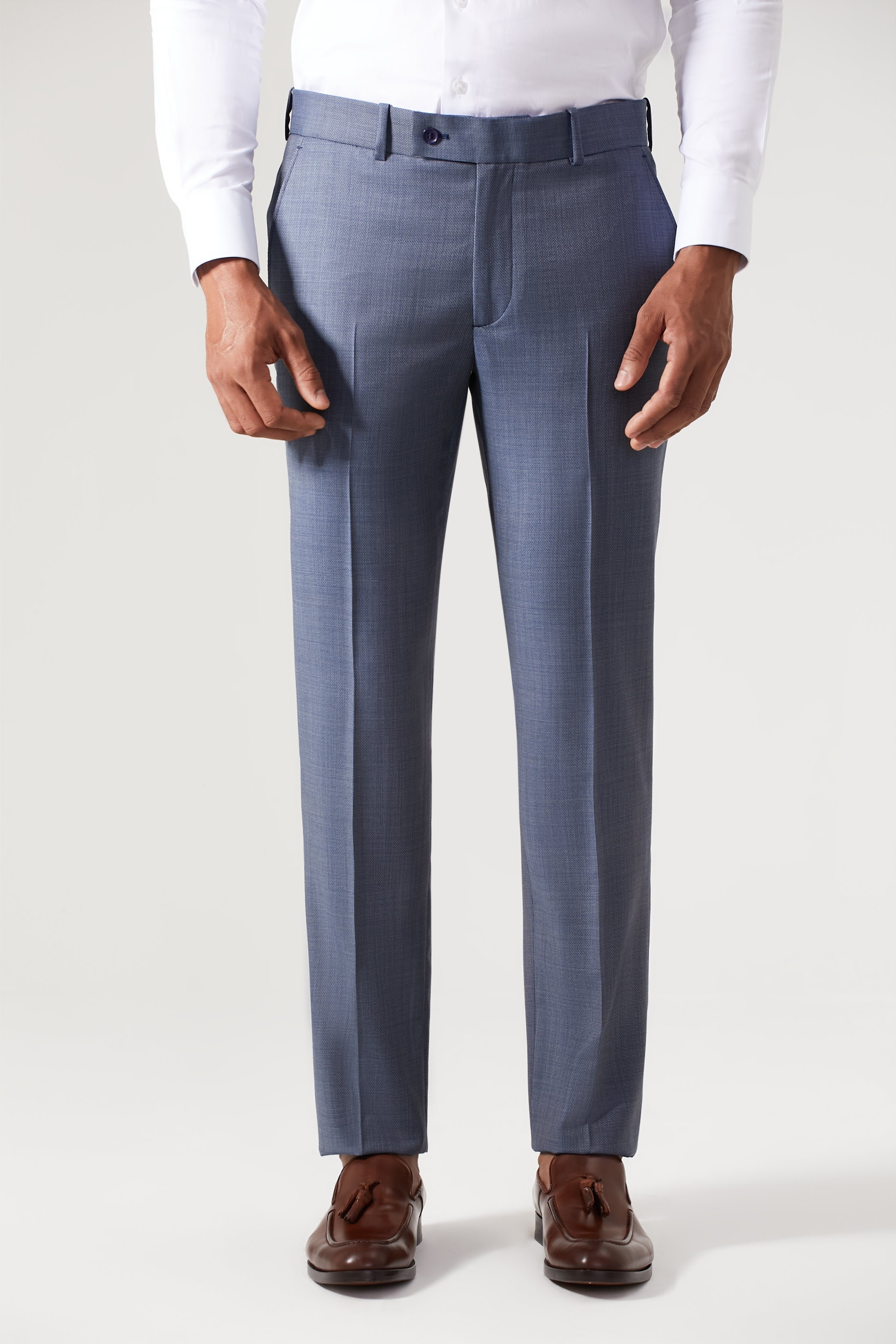 Calça Lã Super 120 Azul Trabalhado