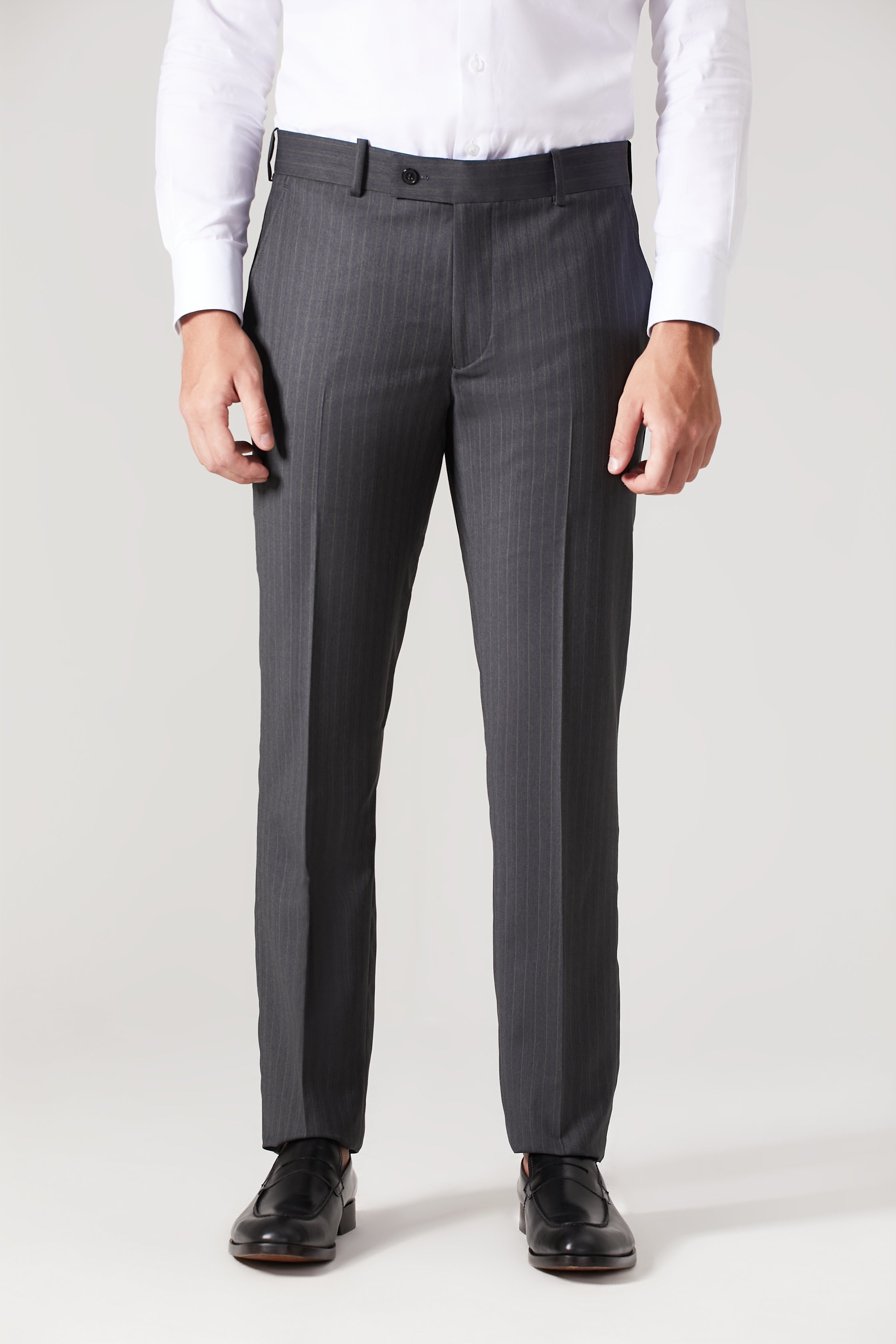 Calça Lã Super 120 Cinza Listrado