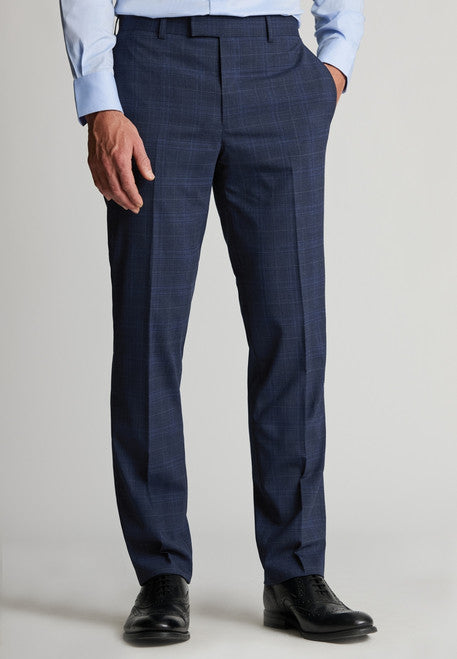 Brook Taverner - Tailored Fit Suffield Navy Check Wool Blend Suit Trousers