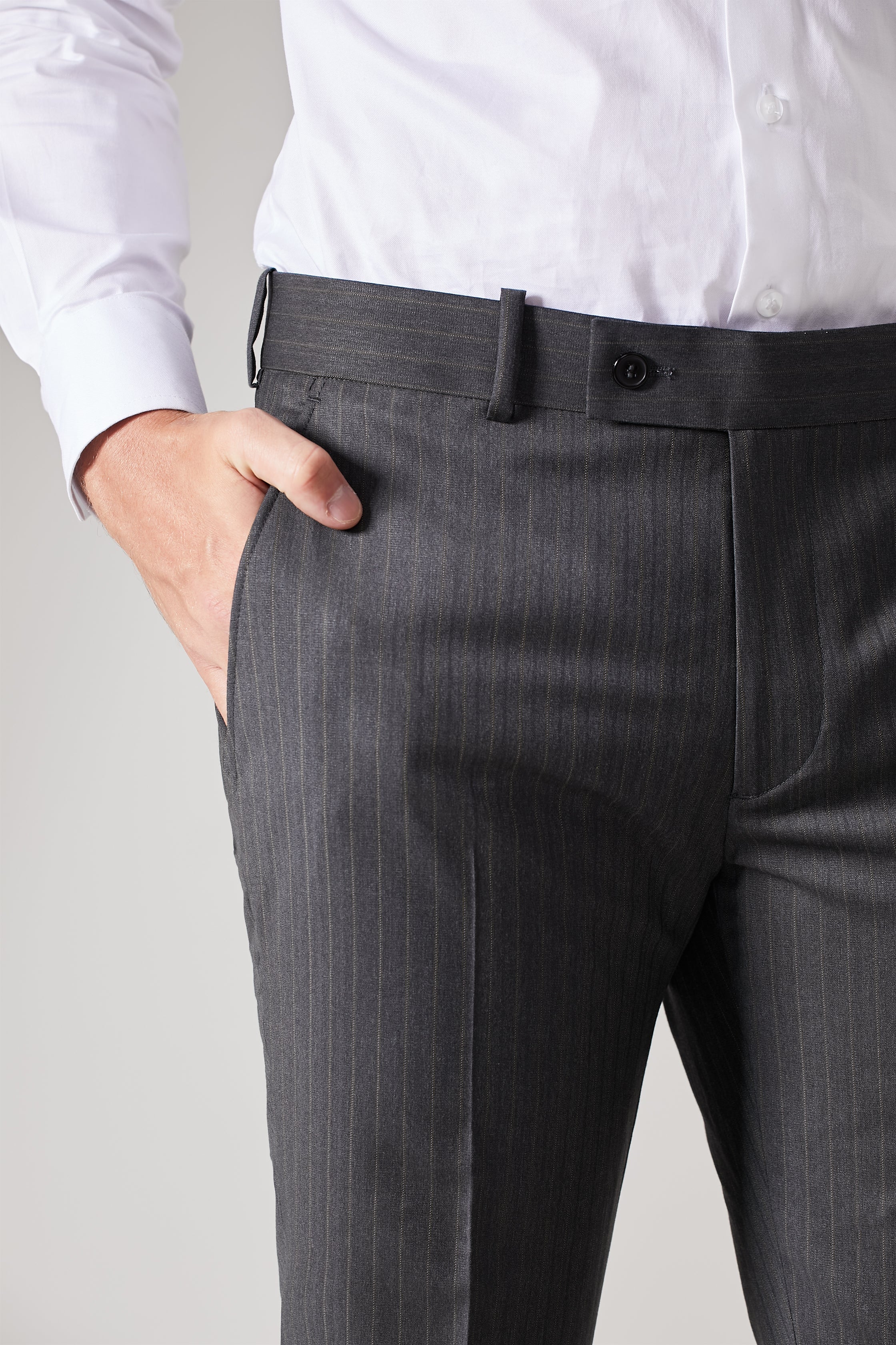 Calça Lã Super 120 Cinza Listrado